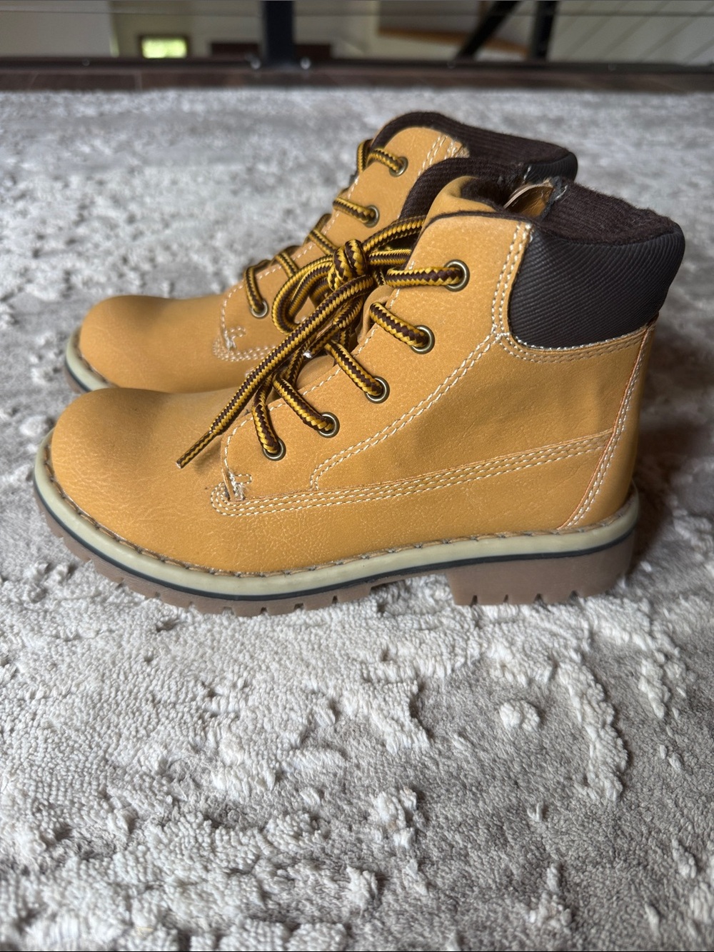 Kids Honey-Tan Lace-Up Work-Style Boots with Padded Collar